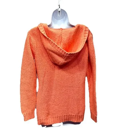 Tommy Bahama Chunky Cotton Cable Knit Sweater Hoody Womens Size M Coral pullover - Picture 5 of 11
